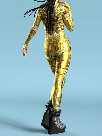 セクシーなレディースボディスーツ サイバーパンク 錯視ロボットプリント メタリック ゼンタイ コスチューム