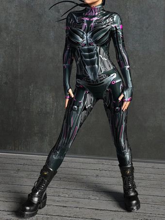ダークグレー セクシーなサイバーパンクレディースゼンタイ3D解剖学的ジャンプスーツヴェネツィアカーニバルスキンスーツ