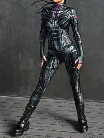 Sexy Cyberpunk Womens Zentai 3D Anatomical Jumpsuit Venice Carnival Skin Suit