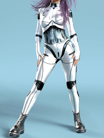 ホワイト セクシーなサイバーパンクレディースゼンタイ3D解剖学的ジャンプスーツヴェネツィアカーニバルスキンスーツ