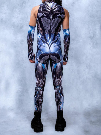 メンズ サイバーパンク ボディスーツ 錯視プリント タトゥー ジャンプスーツ