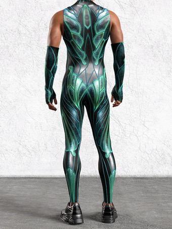 メンズ サイバーパンク ボディスーツ 錯視プリント タトゥー ジャンプスーツ