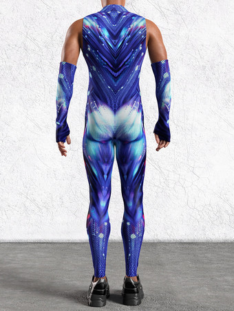 メンズ サイバーパンク ボディスーツ 錯視プリント タトゥー ジャンプスーツ
