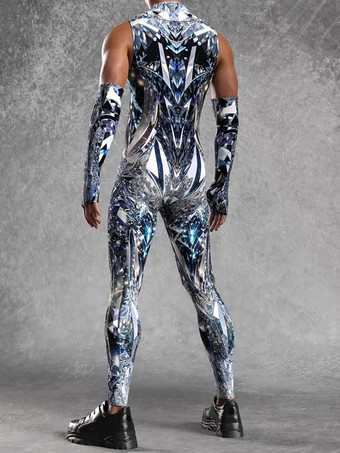 メンズ サイバーパンク ボディスーツ 錯視プリント タトゥー ジャンプスーツ