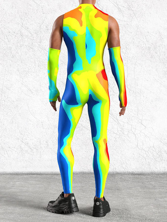 メンズ サイバーパンク ボディスーツ 錯視プリント タトゥー ジャンプスーツ