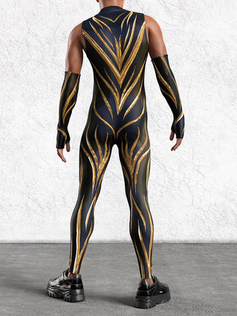 メンズ サイバーパンク ボディスーツ 錯視プリント タトゥー ジャンプスーツ