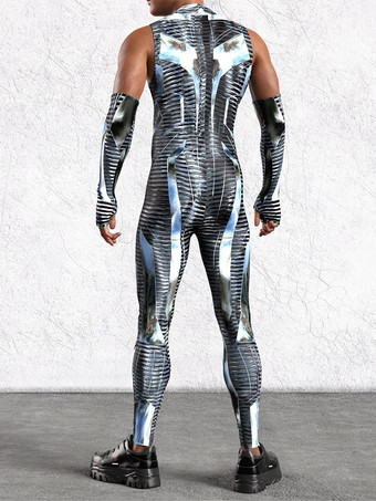 メンズ サイバーパンク ボディスーツ 錯視プリント タトゥー ジャンプスーツ