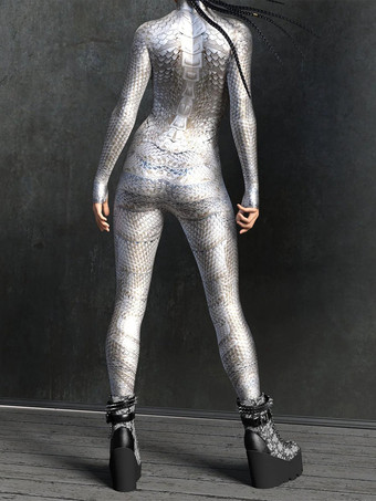 セクシーなサイバーパンクレディースゼンタイボディスーツメタリックロングスリーブ未来的エキソスーツキャットスーツ