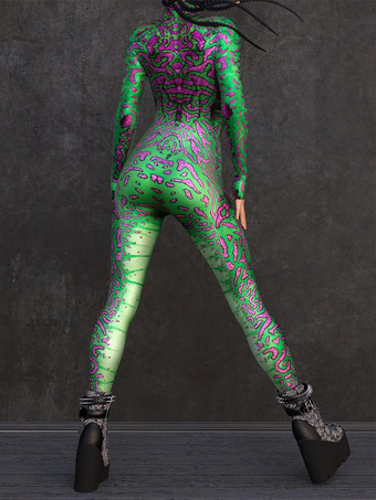 セクシーなサイバーパンクレディースゼンタイボディスーツメタリックロングスリーブ未来的エキソスーツキャットスーツ