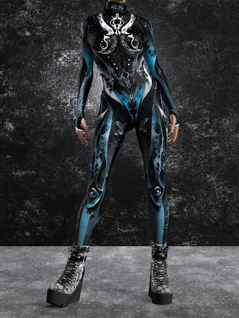 レイクブルー レディース サイバーパンク ゼンタイ ボディスーツ バーニングマン フューチャリスティック エクソスーツ 長袖 キャットスーツ