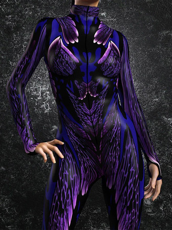 パープル レディース サイバーパンク ゼンタイ ボディスーツ バーニングマン フューチャリスティック エクソスーツ 長袖 キャットスーツ
