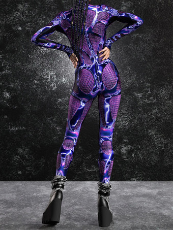 レディース ボディスーツ ゼンタイ サイバーパンク フューチャリスティック エクソスーツ 長袖 メタリック キャットスーツ ゼンタイ