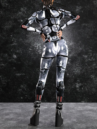 レディース ボディスーツ ゼンタイ サイバーパンク フューチャリスティック エクソスーツ 長袖 メタリック キャットスーツ ゼンタイ