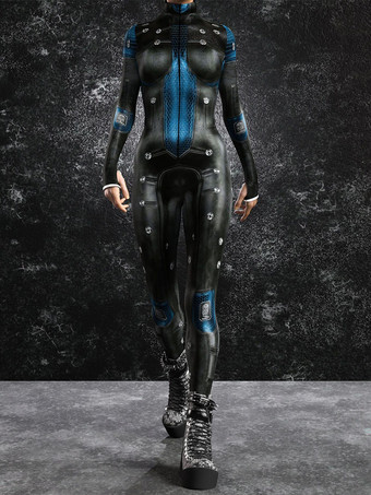 シアンレディース ボディスーツ ゼンタイ サイバーパンク フューチャリスティック エクソスーツ 長袖 メタリック キャットスーツ ゼンタイ