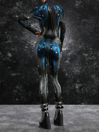 レディース ボディスーツ ゼンタイ サイバーパンク フューチャリスティック エクソスーツ 長袖 メタリック キャットスーツ ゼンタイ
