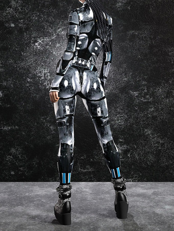 レディース ボディスーツ ゼンタイ サイバーパンク フューチャリスティック エクソスーツ 長袖 メタリック キャットスーツ ゼンタイ