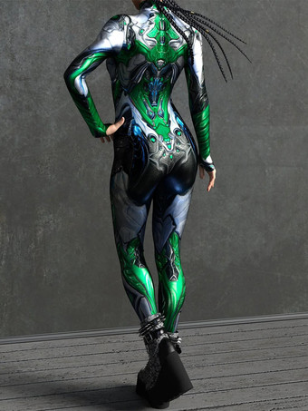 サイバーパンク レディース ゼンタイ 長袖 サイバネティック ソルジャー メタリック レディース キャットスーツ ゼンタイ