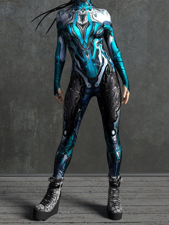 ティールサイバーパンク レディース ゼンタイ 長袖 サイバネティック ソルジャー メタリック レディース キャットスーツ ゼンタイ