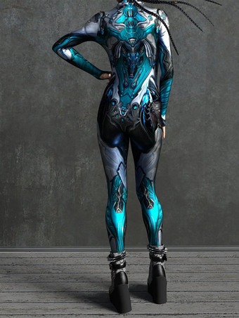 サイバーパンク レディース ゼンタイ 長袖 サイバネティック ソルジャー メタリック レディース キャットスーツ ゼンタイ