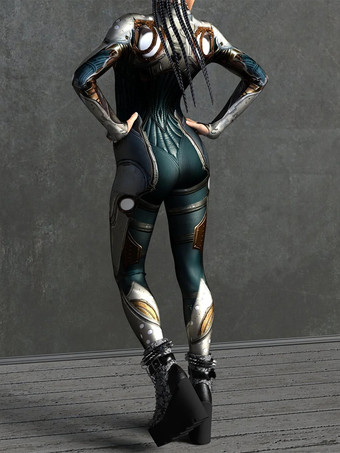 サイバーパンク レディース ゼンタイ 長袖 サイバネティック ソルジャー メタリック レディース キャットスーツ ゼンタイ