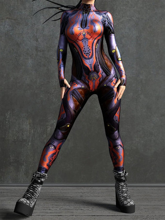ブラックレッドサイバーパンク レディース ゼンタイ 長袖 サイバネティック ソルジャー メタリック レディース キャットスーツ ゼンタイ