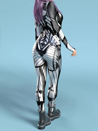 サイバーパンク レディース ゼンタイ 長袖 サイバネティック ソルジャー メタリック レディース キャットスーツ ゼンタイ
