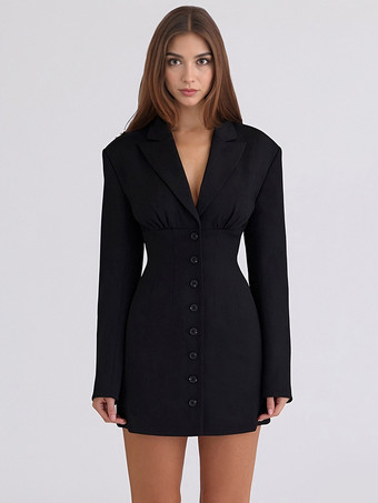ブラック モダンなブレザー、パッド入りショルダー、ルーシュボディコンミニドレス（レディース）2026