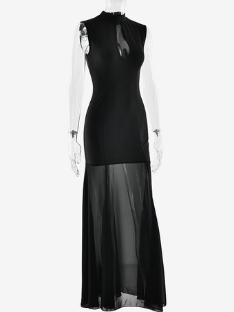 エレガントなキーホールカットアウトハイネックマーメイドマキシドレス（レディース）2026