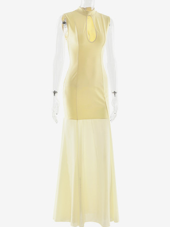 エレガントなキーホールカットアウトハイネックマーメイドマキシドレス（レディース）2026