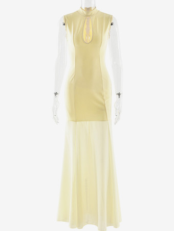 エレガントなキーホールカットアウトハイネックマーメイドマキシドレス（レディース）2026