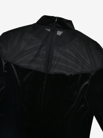 ベルベットメッシュパッチワークハイネック長袖ボディコンマキシドレス（レディース）2026