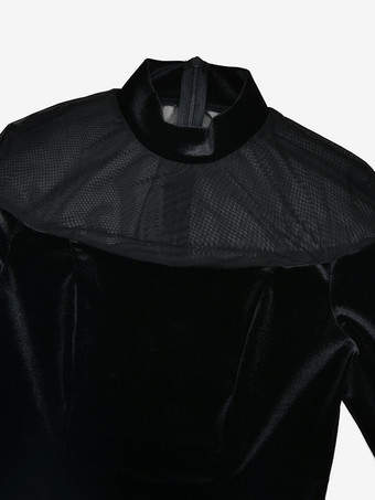 ベルベットメッシュパッチワークハイネック長袖ボディコンマキシドレス（レディース）2026