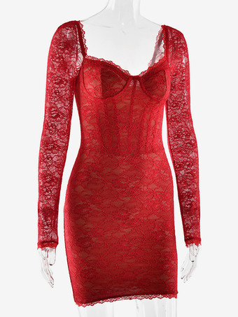 フローラルレース ロングスリーブ コルセット ミニ ボディコン パーティードレス レディース 2026