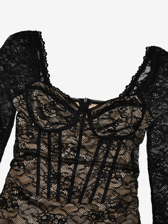 フローラルレース ロングスリーブ コルセット ミニ ボディコン パーティードレス レディース 2026