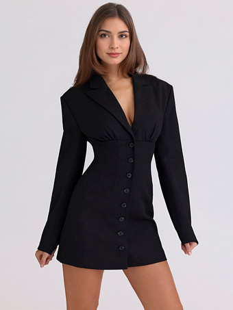 モダンなブレザー、パッド入りショルダー、ルーシュボディコンミニドレス（レディース）2026