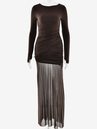 バックレスカットアウトルーシュサイドスリットシアーマキシイブニングドレス（レディース）2026