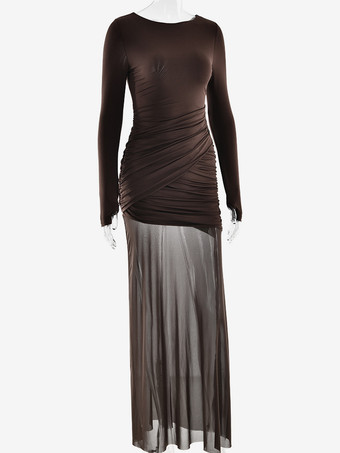 バックレスカットアウトルーシュサイドスリットシアーマキシイブニングドレス（レディース）2026