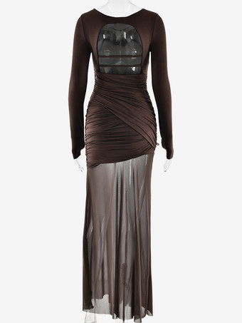 バックレスカットアウトルーシュサイドスリットシアーマキシイブニングドレス（レディース）2026