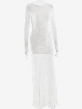 バックレスカットアウトルーシュサイドスリットシアーマキシイブニングドレス（レディース）2026