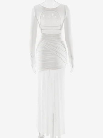 バックレスカットアウトルーシュサイドスリットシアーマキシイブニングドレス（レディース）2026