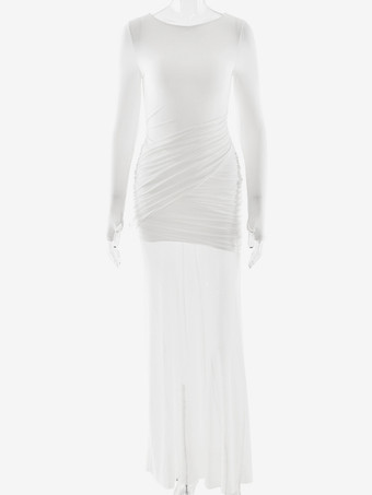 バックレスカットアウトルーシュサイドスリットシアーマキシイブニングドレス（レディース）2026