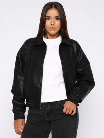 ブラック ヴィンテージ オーバーサイズ フェイクレザー ボンバージャケット（レディース、2026年）