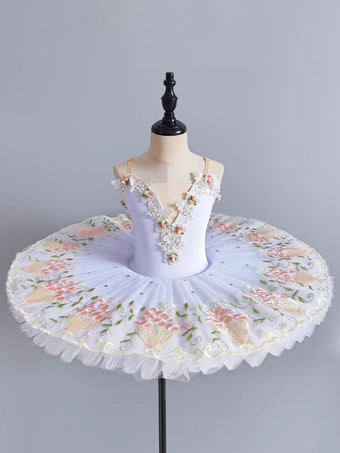 ホワイト バレエ クラシック パンケーキ ドレス ホワイト レディース キッズ バレリーナ フラワー ジャンパースカート チュニック パフォーマンスウェア