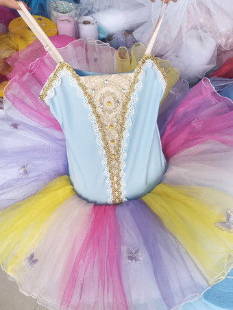 Tutù da ballo professionale per bambine modello "Il lago dei cigni" bianco gonfio da principessa da esibizione da ballerina