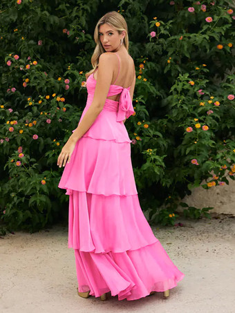 プロムドレス Aラインデザイン ネックライン シフォン ノースリーブ ティアード ウェディングゲストドレス