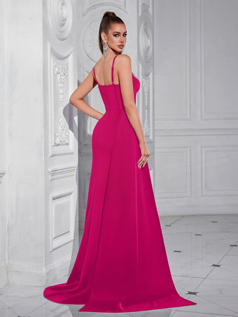 Abendkleid Ballkleid aufwendig gestalteter Ausschnitt mit Schleppe ärmellos Reißverschluss Schlitz vorne Satin formelles Partykleid