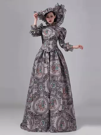 grey victorian dress Customized Women Grey Floral Masquerade Ball Gown Victorian Marie Antoinette Dress