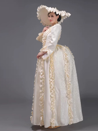 シャンパン バッスル ヴィクトリアン ドレス パッド入り ショルダー 長袖 ポリエステル エレガント ボール レトロ ドレス 帽子付き