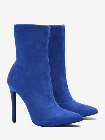 レディース アンクルブーツ ポインテッドトゥ ハイヒール ジップアップ 伸縮性ブーティ