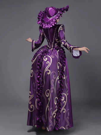 シャンパン バッスル ヴィクトリアン ドレス パッド入り ショルダー 長袖 ポリエステル エレガント ボール レトロ ドレス 帽子付き